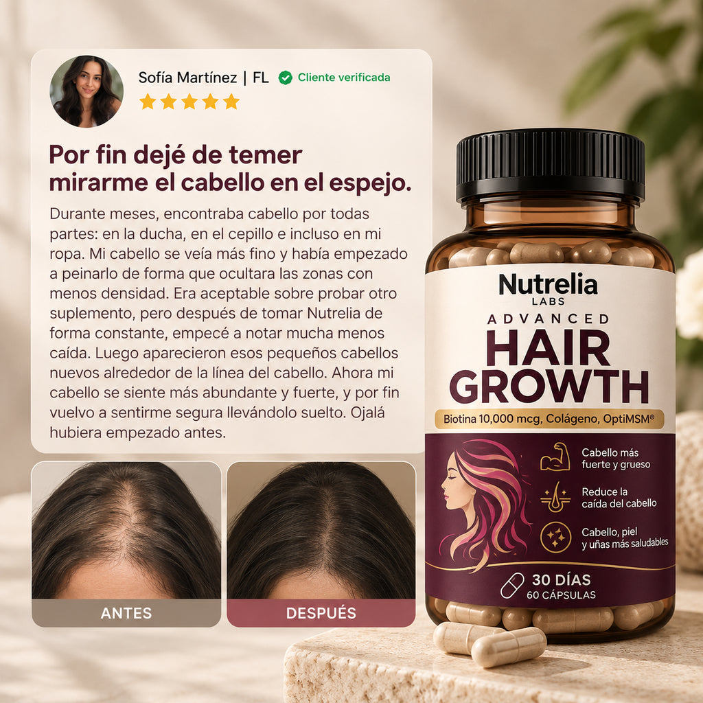 Nutrelia Hair Growth - Crecimiento capilar más fuerte, denso y saludable