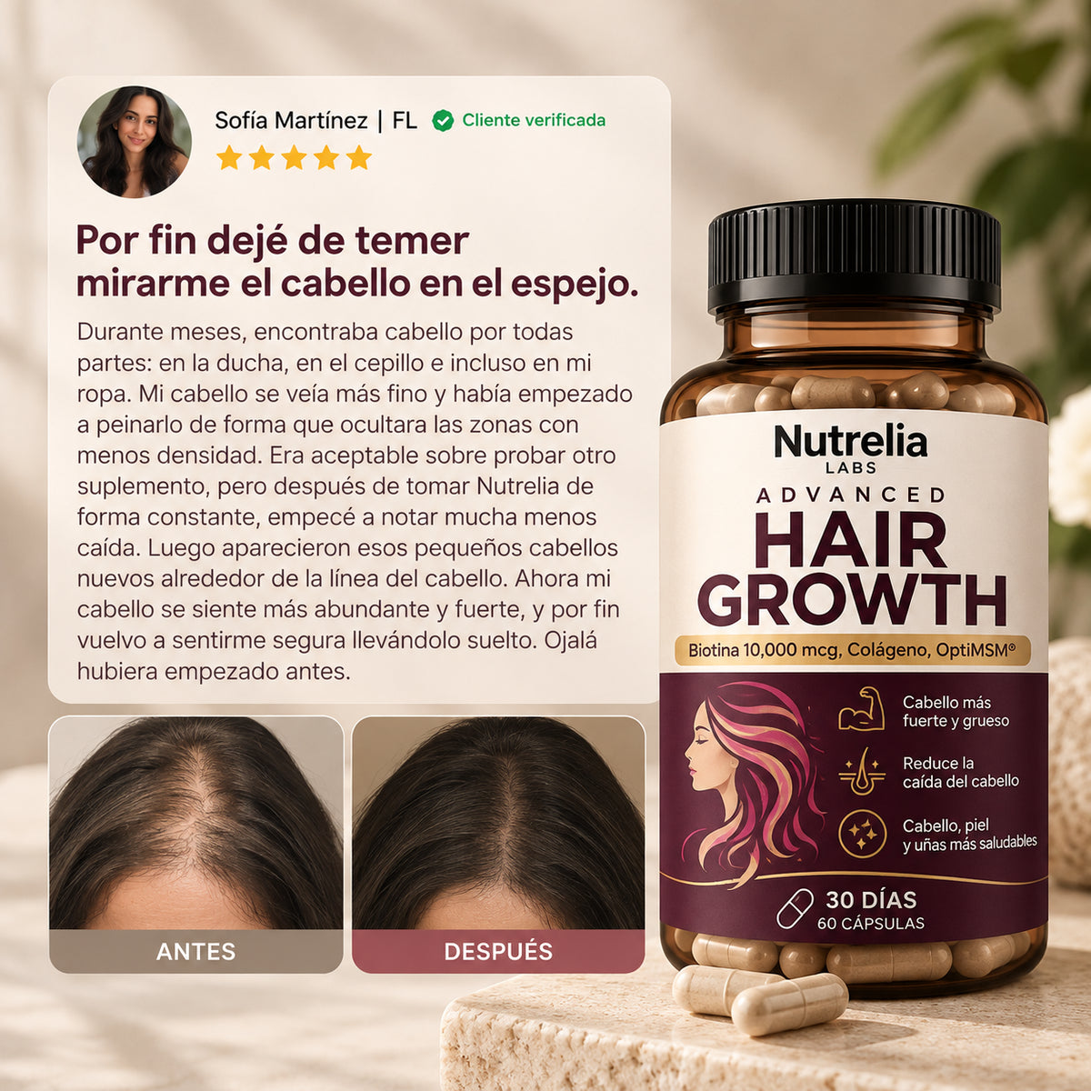 Nutrelia Hair Growth - Crecimiento capilar más fuerte, denso y saludable
