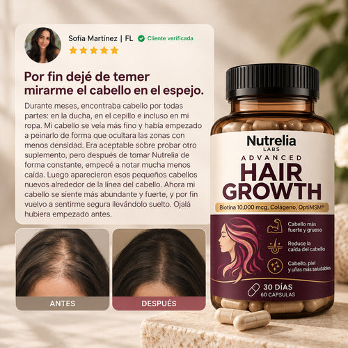 Nutrelia Hair Growth - Crecimiento capilar más fuerte, denso y saludable