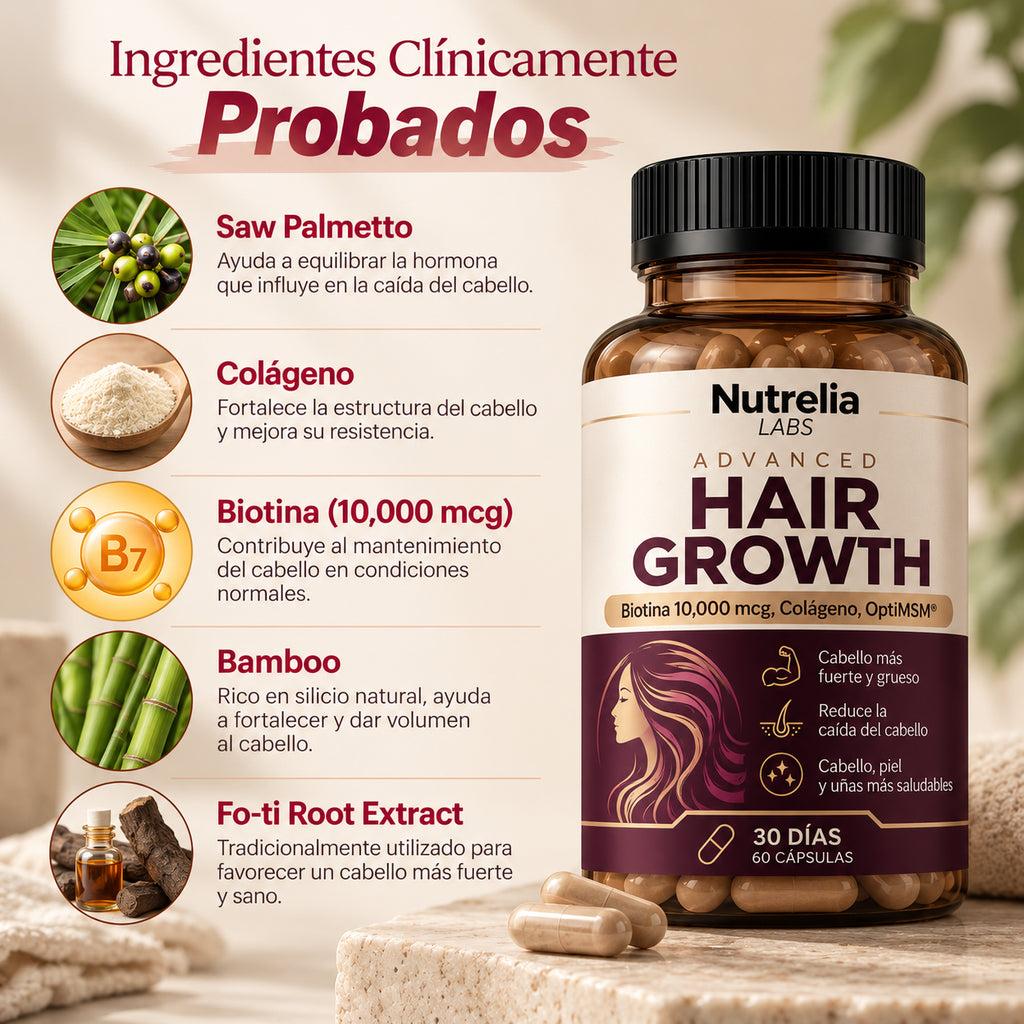 Nutrelia Hair Growth - Crecimiento capilar más fuerte, denso y saludable