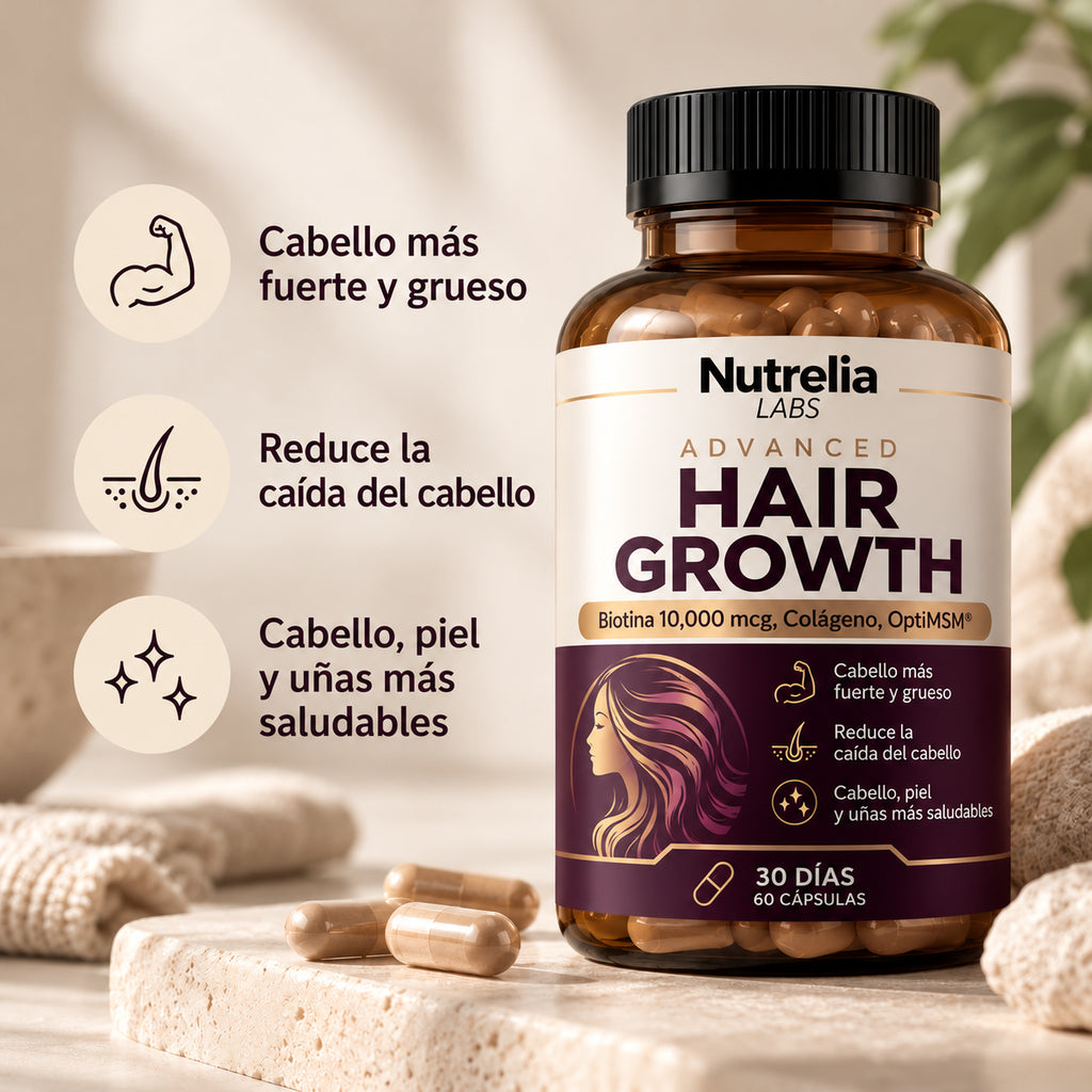 Nutrelia Hair Growth - Crecimiento capilar más fuerte, denso y saludable